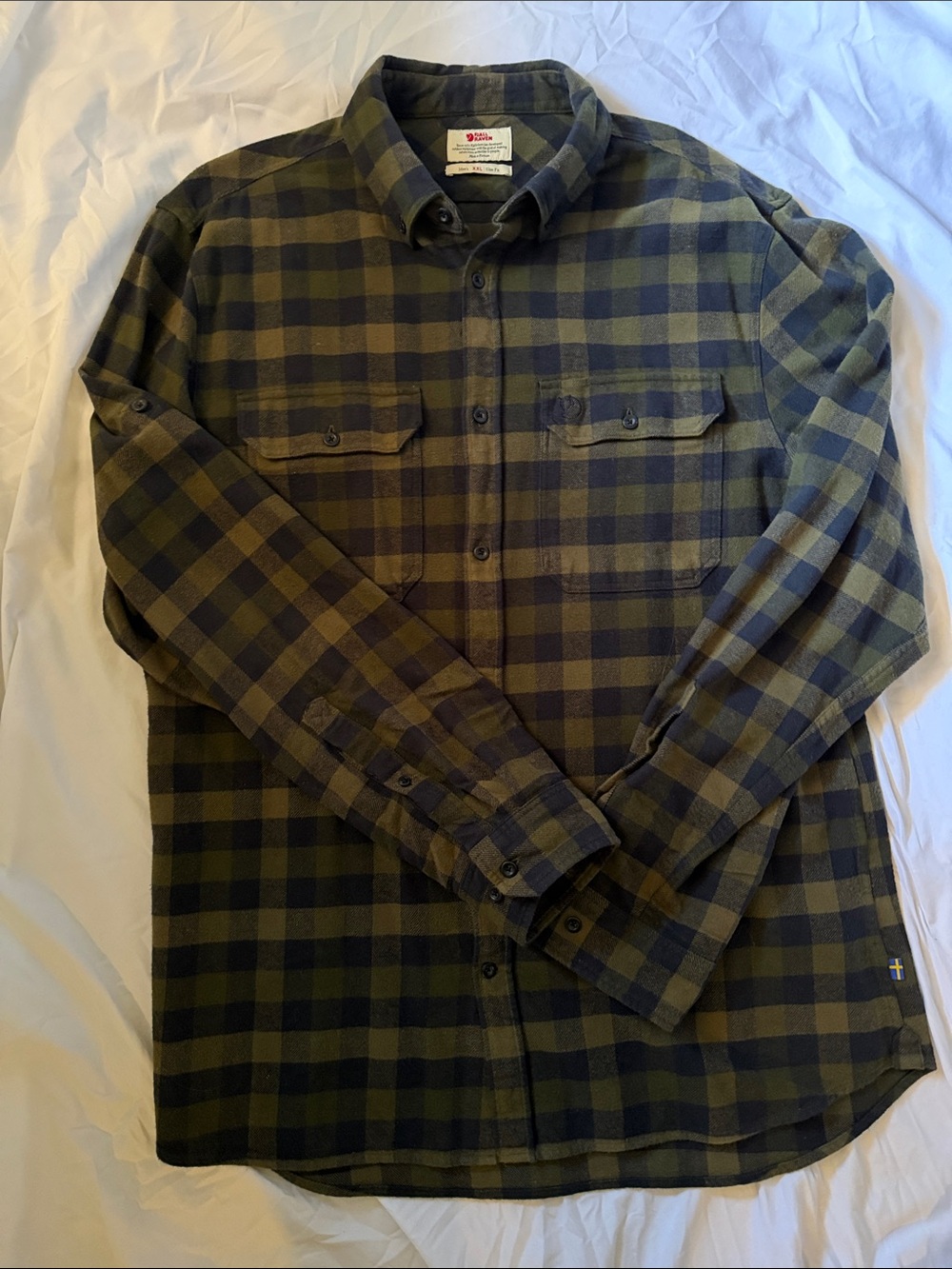 Fjallraven Men's Olive & Navy Check button-down